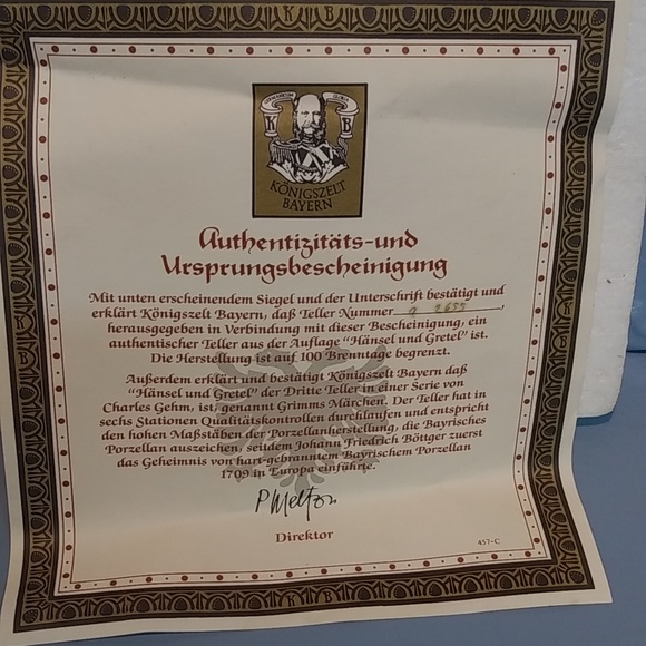 1981 Hansel & Gretel  Collectors Plate Germany in Box w/ Paperwork - Picture 7 of 7